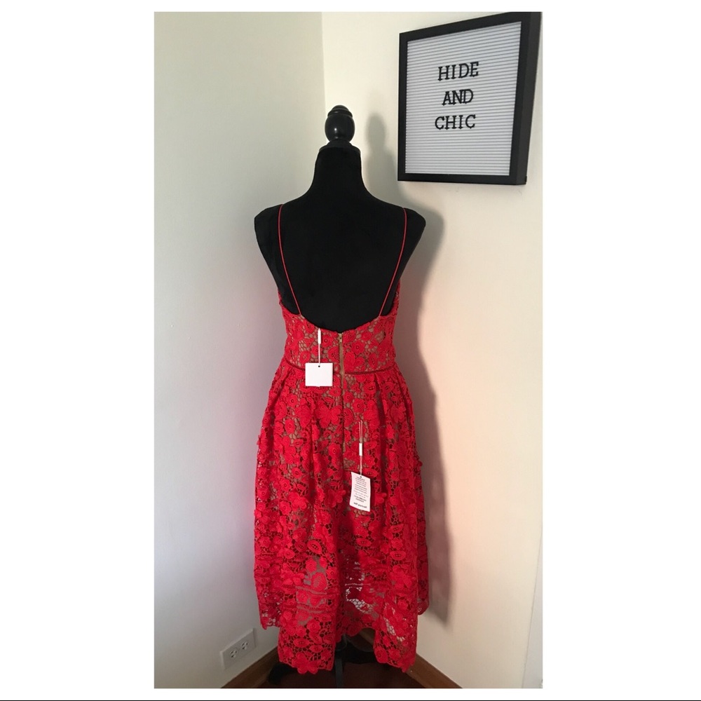 SELF-PORTRAIT RED 3D LACE MIDI DRESS - Picture 5 of 8
